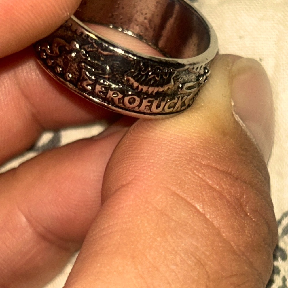 ZERO FUCKS!!! Mens womens Silver Eagle Zero Fucks Coin Bikers Ring comfort